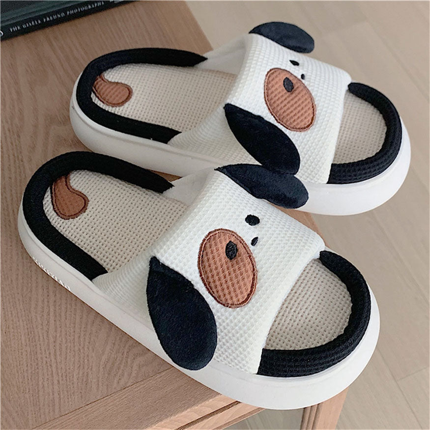 Cute Puppy Linen Slippers dylioshop