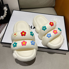 Double Strap Colorful Flower Slides dylioshop