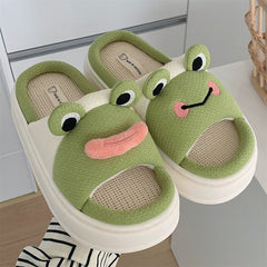 Cute Frog Linen Slippers dylioshop