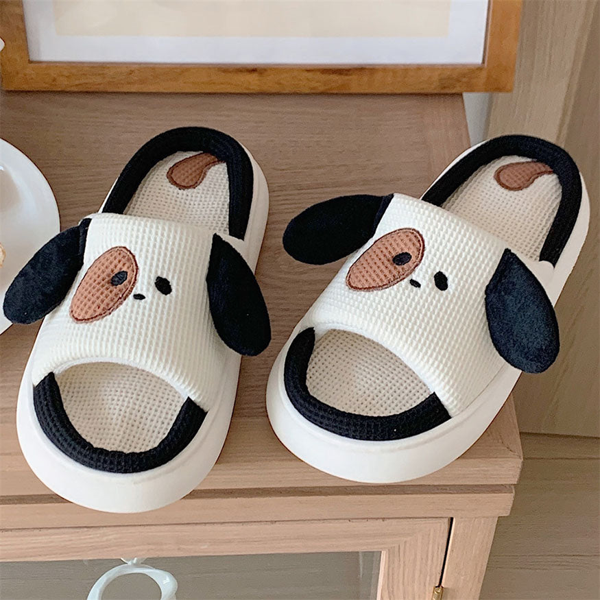 Cute Puppy Linen Slippers dylioshop