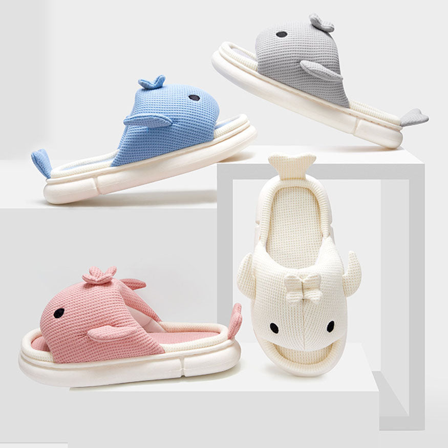 Whale Shaped Linen Slippers dylioshop