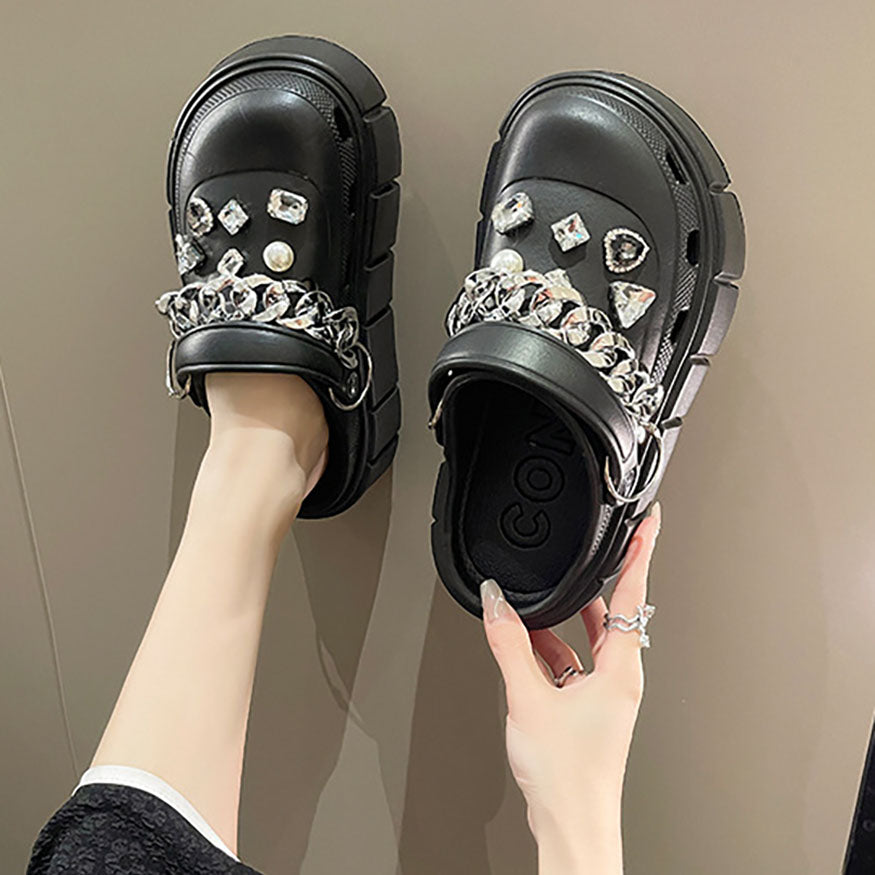 Chain And Crystal Thick-Soled Garden Clog dylioshop