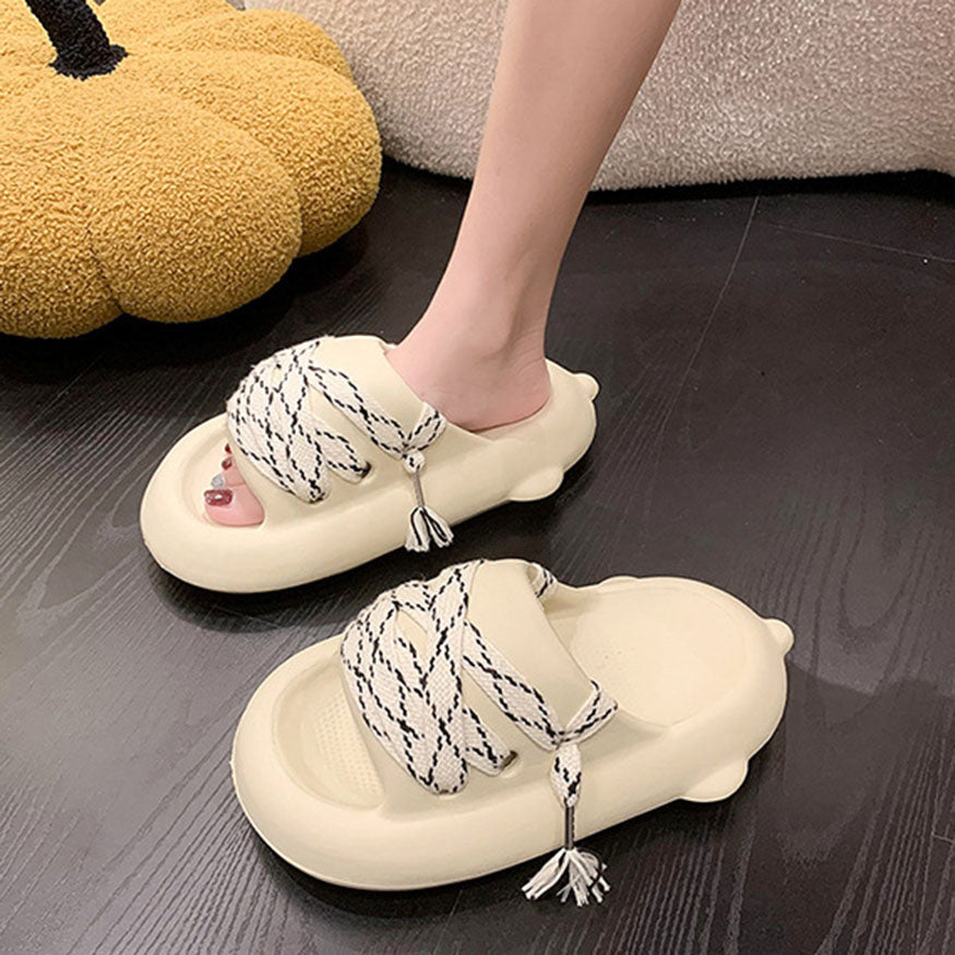 Chic Shoe Lace Decor Slides dylioshop