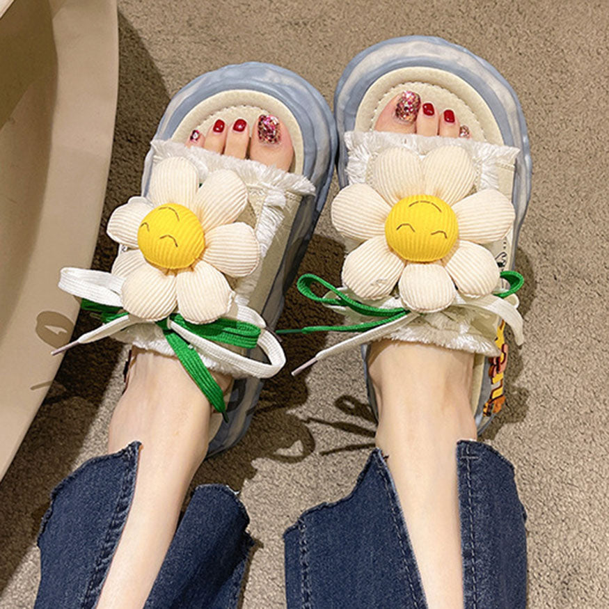 Sunflower & Shoelace Decor Slippers dylioshop