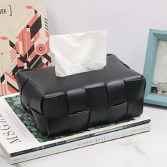 Plaid Woven Leather Tissue Box feajoy