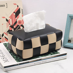 Plaid Woven Leather Tissue Box feajoy