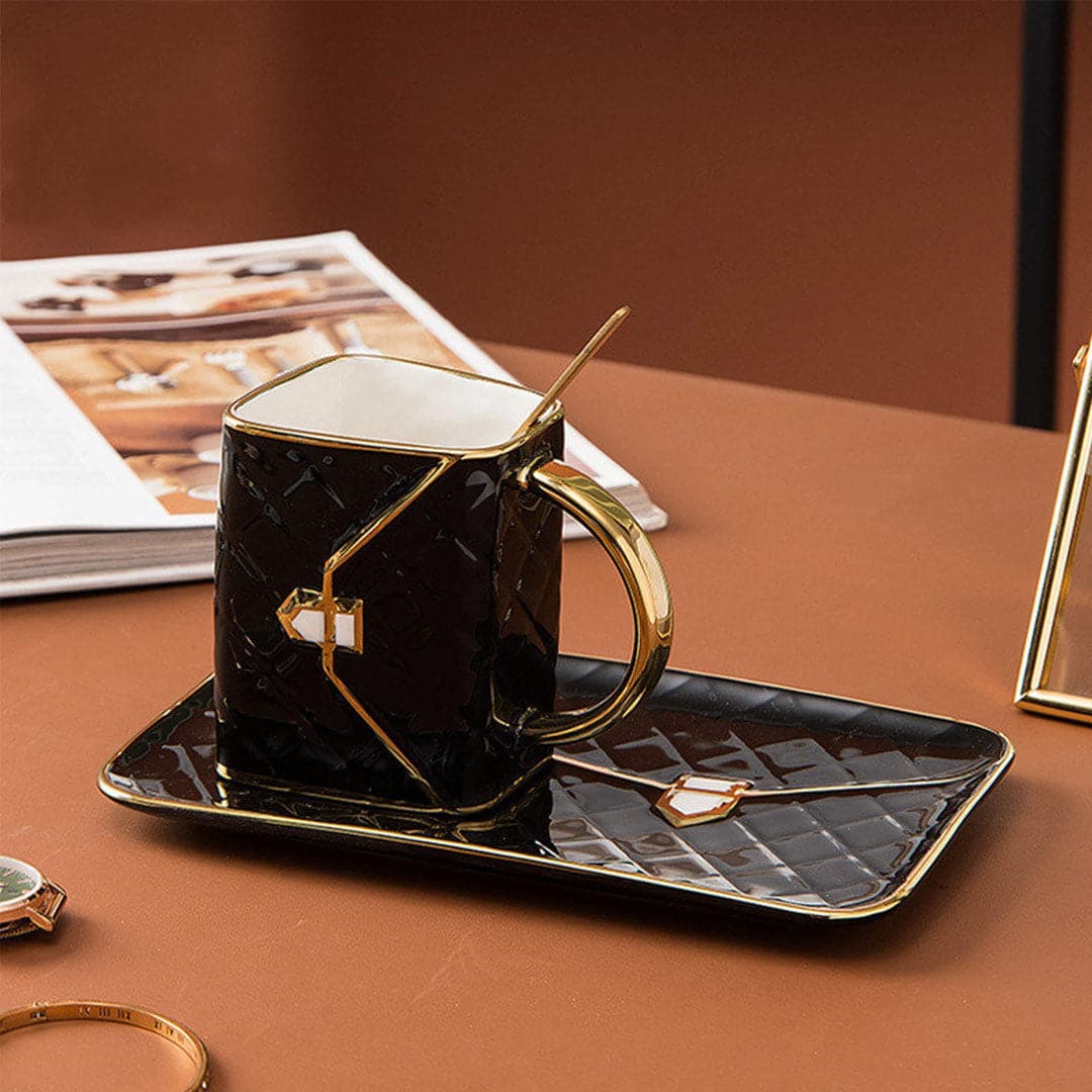 Handbag-Shaped Creative Mug With Saucer & Spoon Feajoy