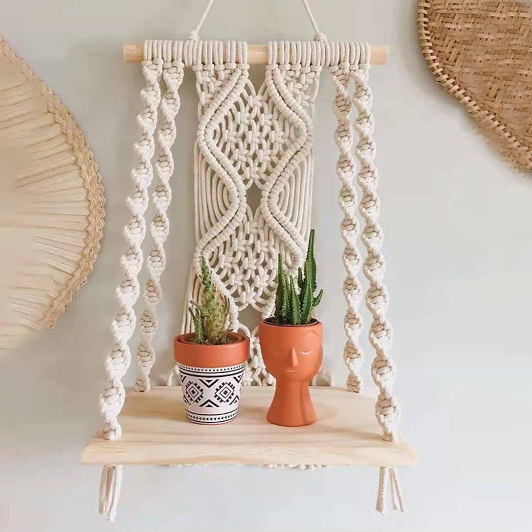 Macrame Wall Hanging Shelf feajoy