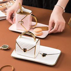 Handbag-Shaped Creative Mug With Saucer & Spoon Feajoy