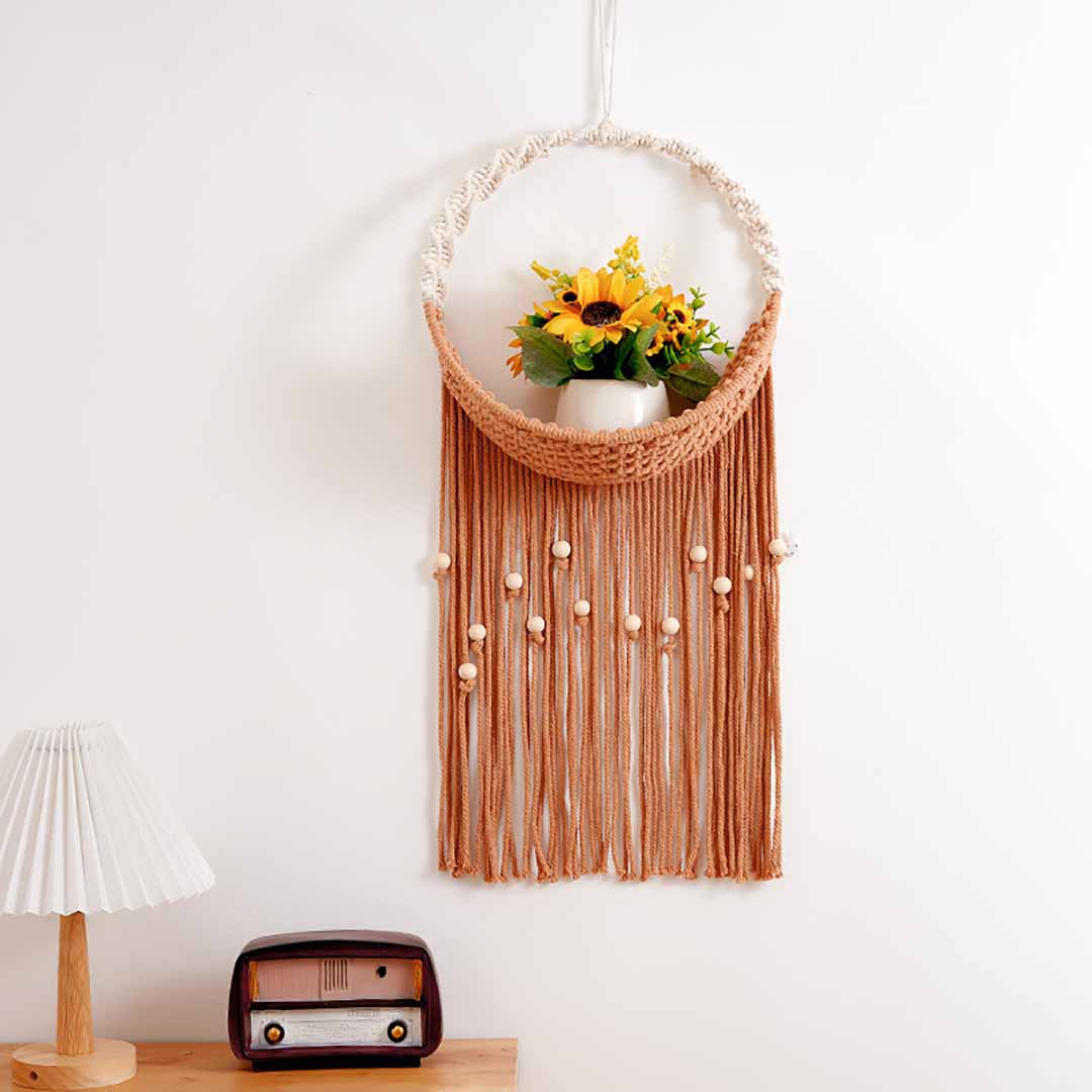 Hand-Woven Macrame Planter Rack feajoy