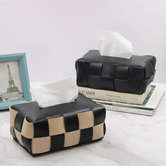 Plaid Woven Leather Tissue Box feajoy