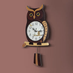 Owl Wooden Quartz Wall Clock feajoy