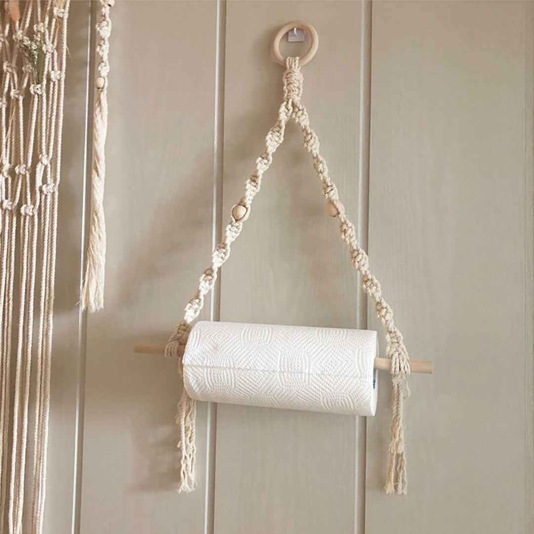 Macrame Paper Towel Holder feajoy