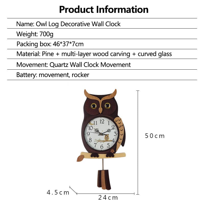 Owl Wooden Quartz Wall Clock feajoy