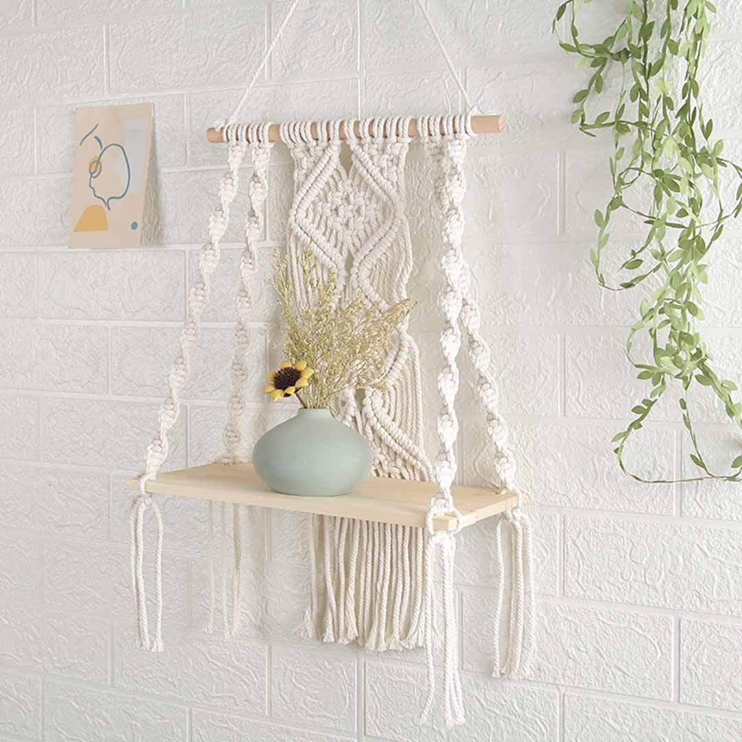 Macrame Wall Hanging Shelf feajoy