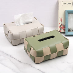 Plaid Woven Leather Tissue Box feajoy