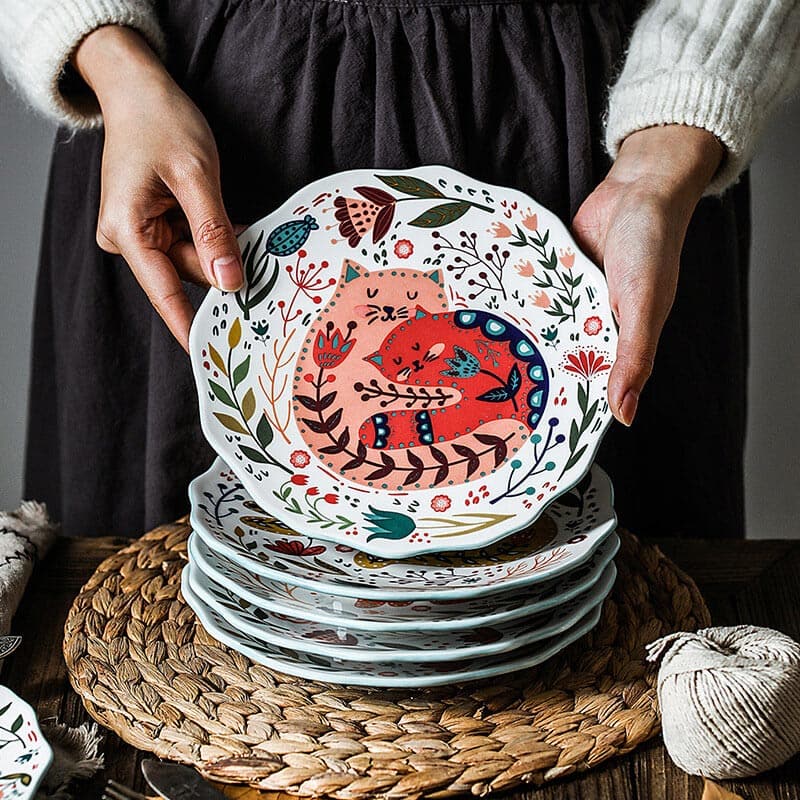 Hand Painted Cat Dinner Plate dylinoshop