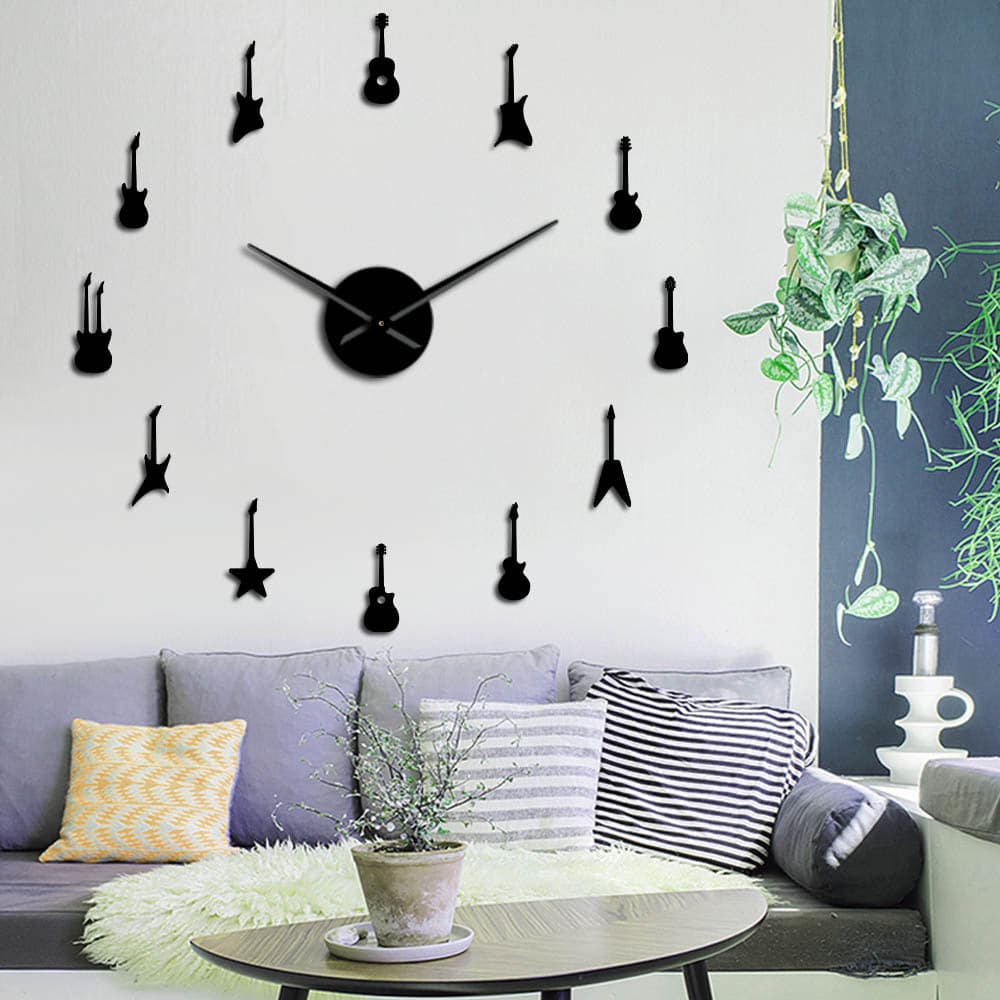 Rock n Roll Frameless DIY Guitar Wall Clock feajoy