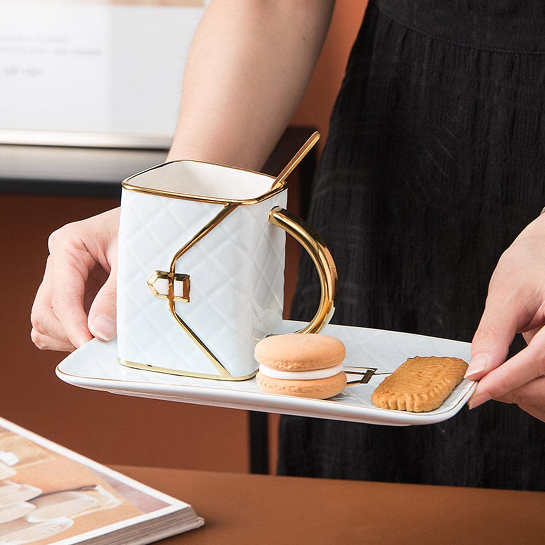 Handbag-Shaped Creative Mug With Saucer & Spoon Feajoy