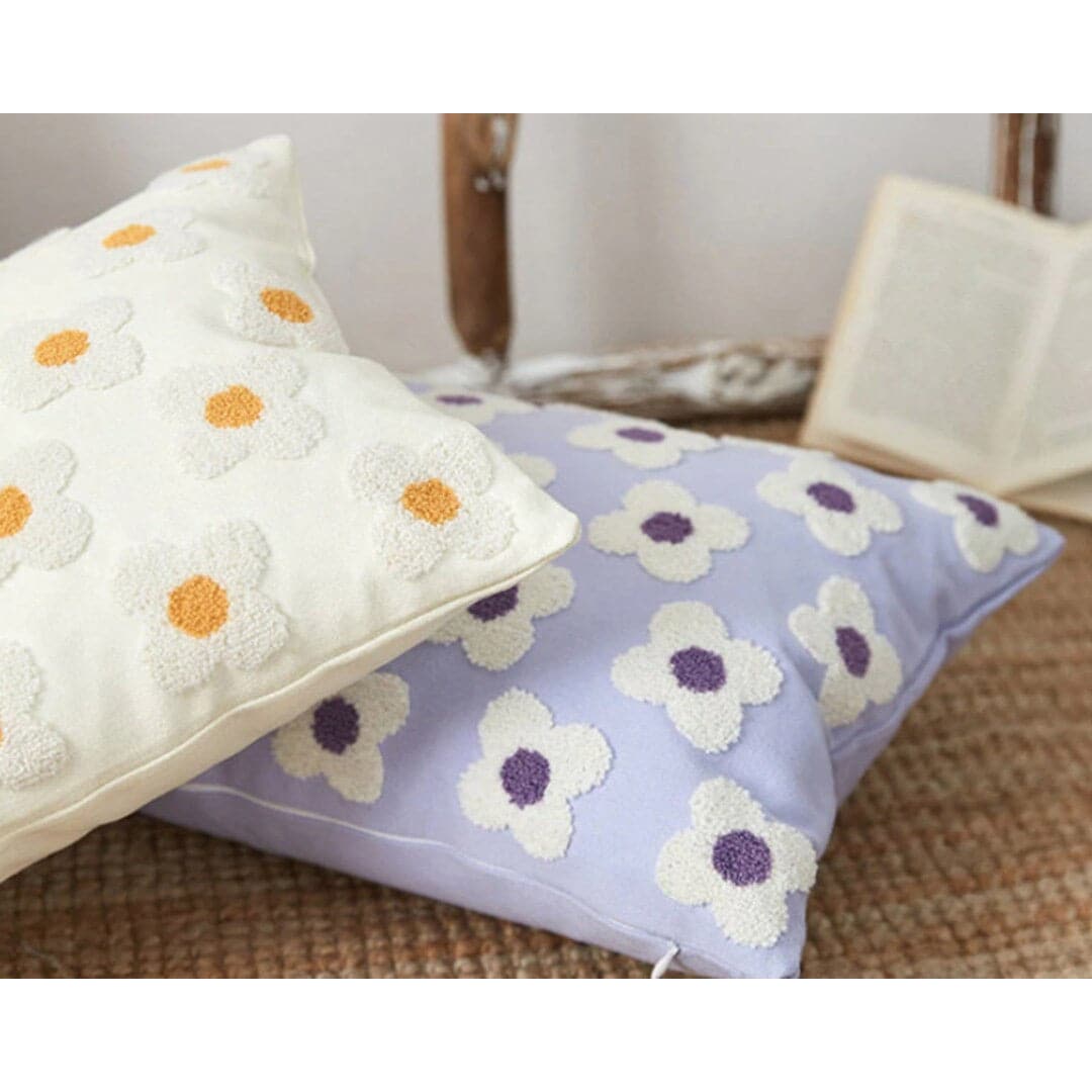 Daisy Flower Embroidery Cotton Cushion Cover dylinoshop