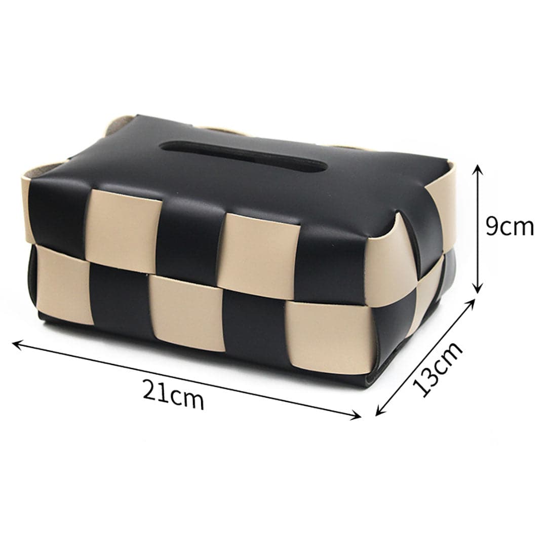 Plaid Woven Leather Tissue Box feajoy