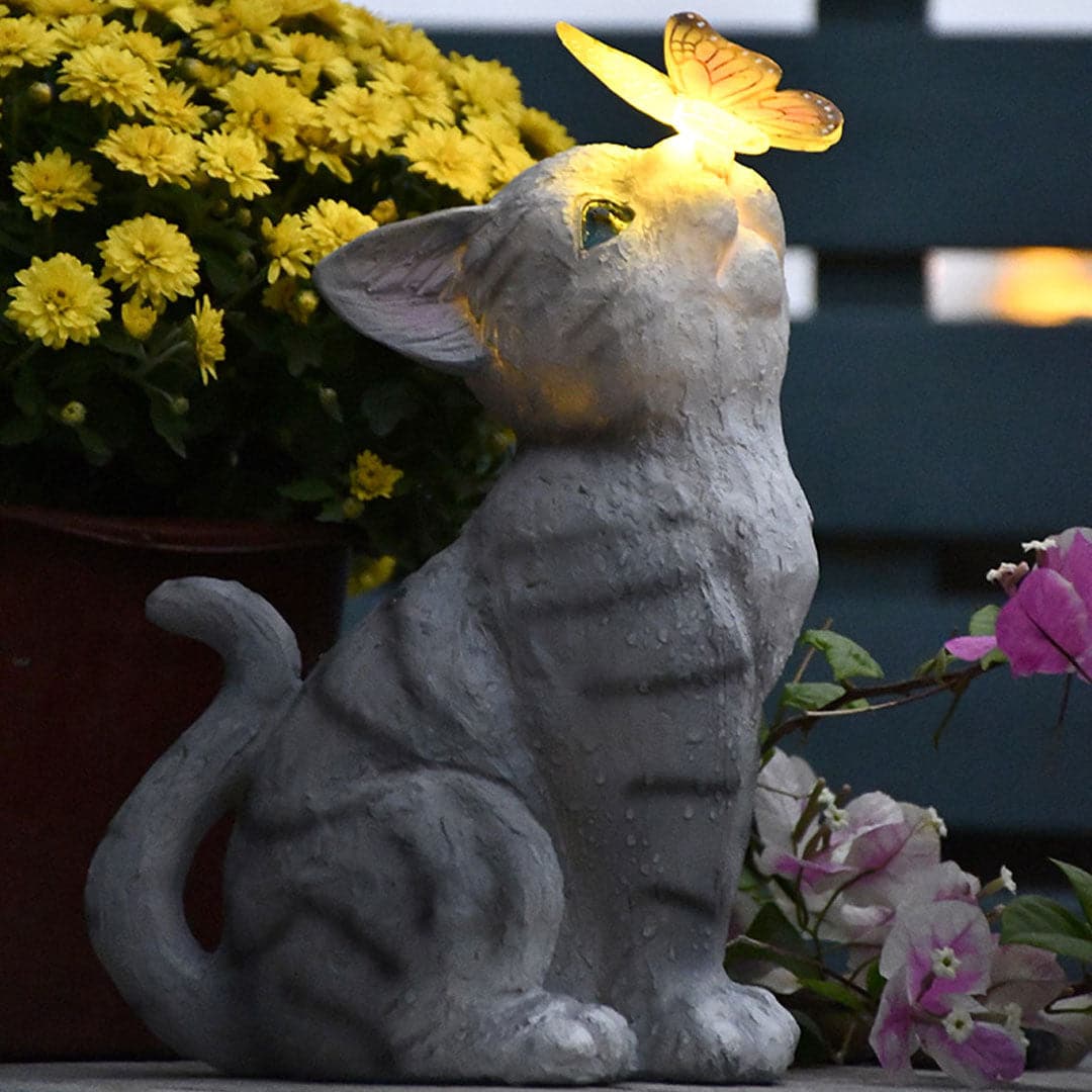 Dog/Cat With Butterfly Solar Lights Garden Decor Feajoy