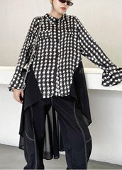 100% Patchwork Lapel Spring Clothes Black Plaid Robes Dress dylinoshop