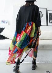 100% black cotton dresses patchwork prints chiffon Traveling summer Dresses dylinoshop