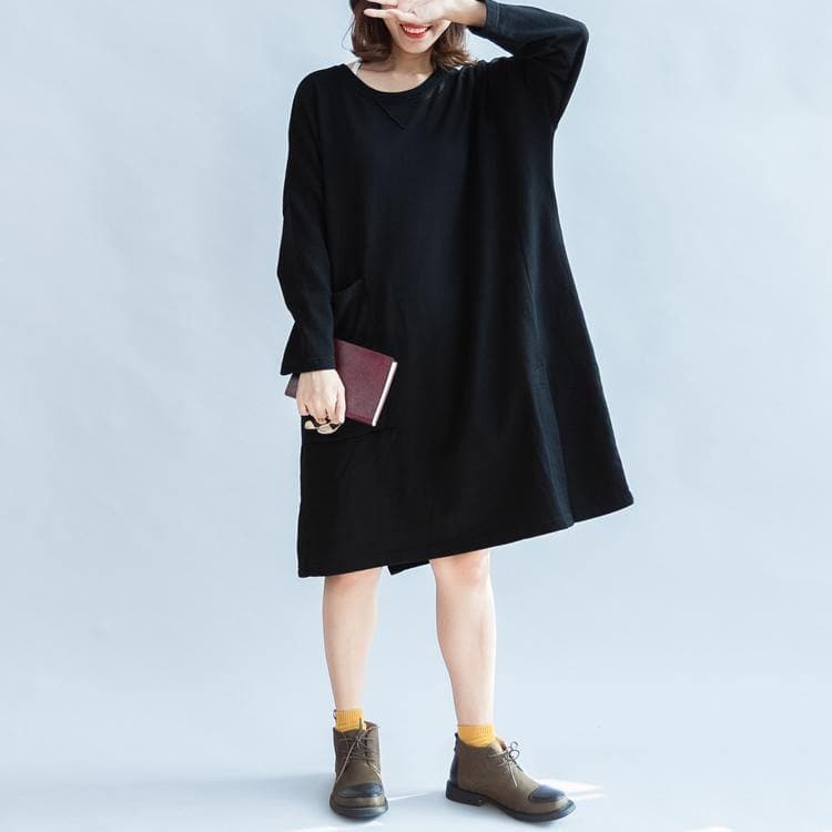 100% cotton black carton sweat dresses long sleeve cotton dresses oversized 146cm bust dylinoshop