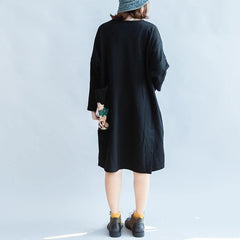 100% cotton black carton sweat dresses long sleeve cotton dresses oversized 146cm bust dylinoshop