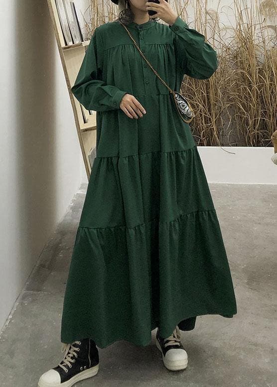 100% green cotton clothes Women patchwork long fall Dresses dylinoshop