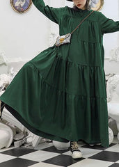 100% green cotton clothes Women patchwork long fall Dresses dylinoshop