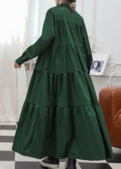 100% green cotton clothes Women patchwork long fall Dresses dylinoshop