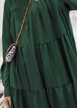 100% green cotton clothes Women patchwork long fall Dresses dylinoshop