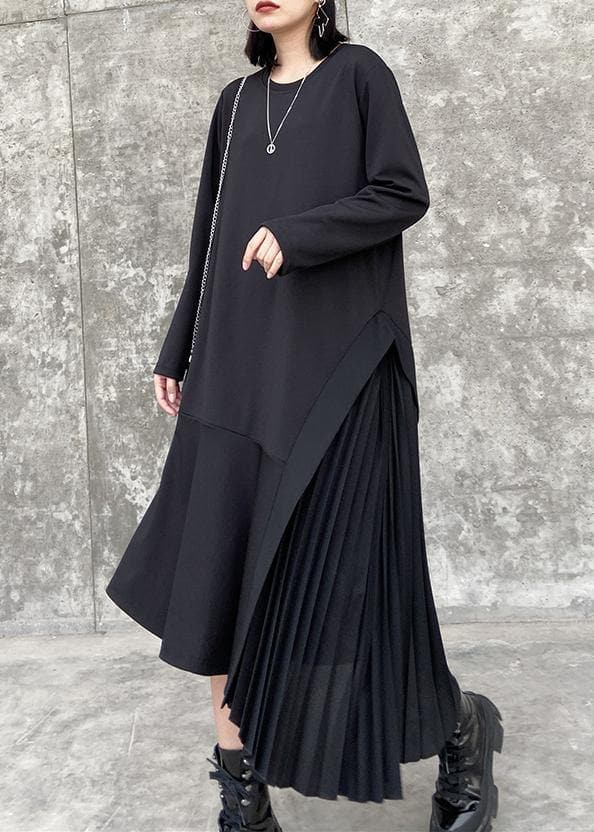 100% o neck Ruffles cotton clothes Women Outfits black long Dresses dylinoshop