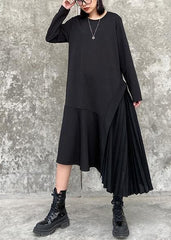 100% o neck Ruffles cotton clothes Women Outfits black long Dresses dylinoshop