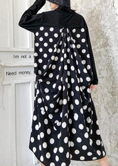 100% o neck asymmetric clothes Tutorials black dotted long Dress dylinoshop