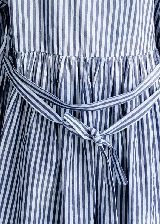 100% o neck half sleeve cotton dresses Neckline blue striped Maxi Dress fall dylinoshop