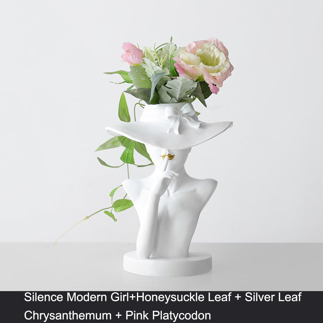 Modern Girl Statue Flower Vase feajoy