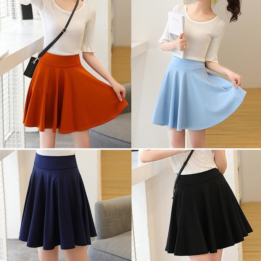 A-line Elastic Waist Pleated Shorts Skirts dylinoshop