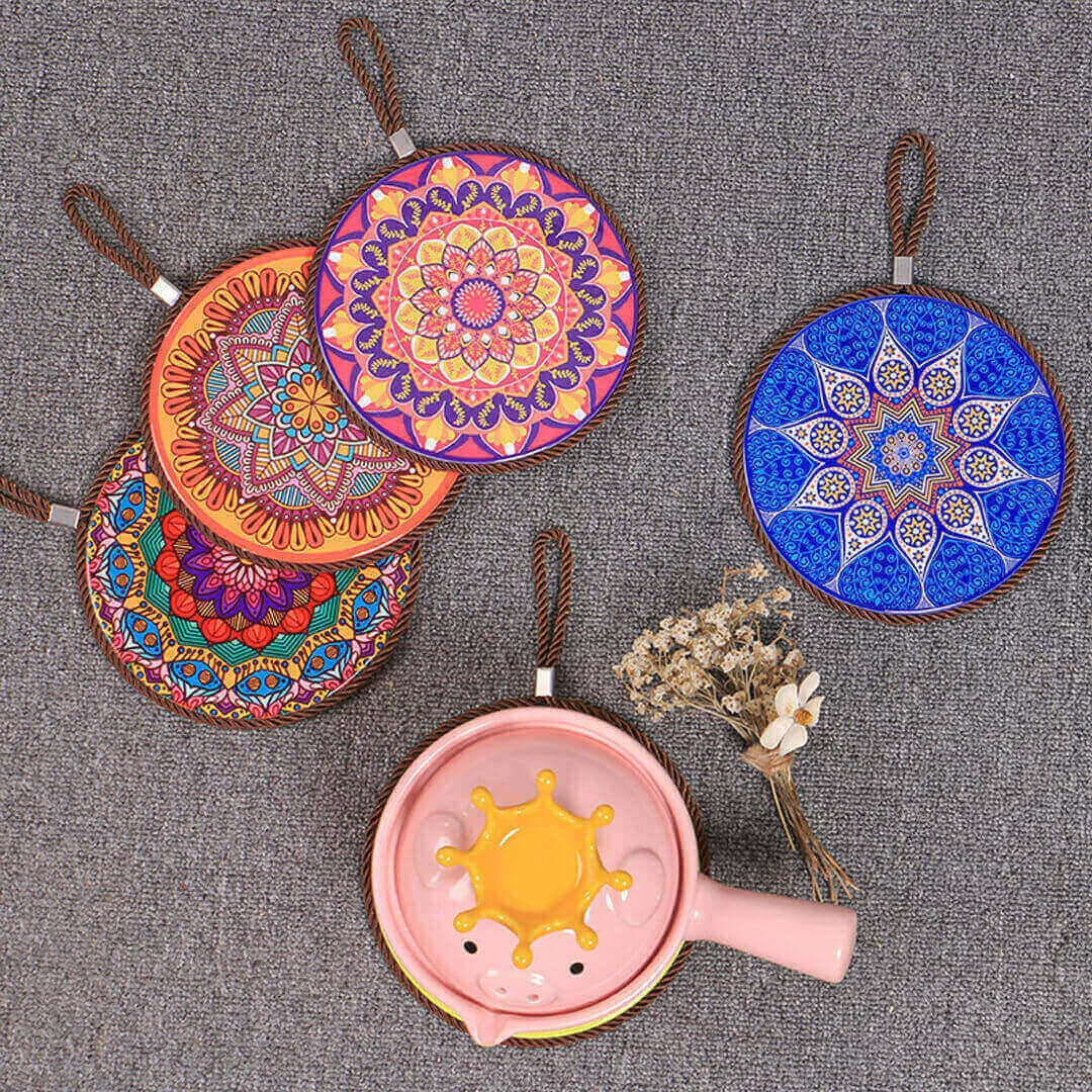 Mandala Print Ceramic Cork Insulation Pad Feajoy