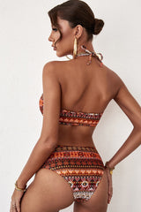 Boho Tribal Print Cut Out High Cut Halter Bikini Set dylinoshop