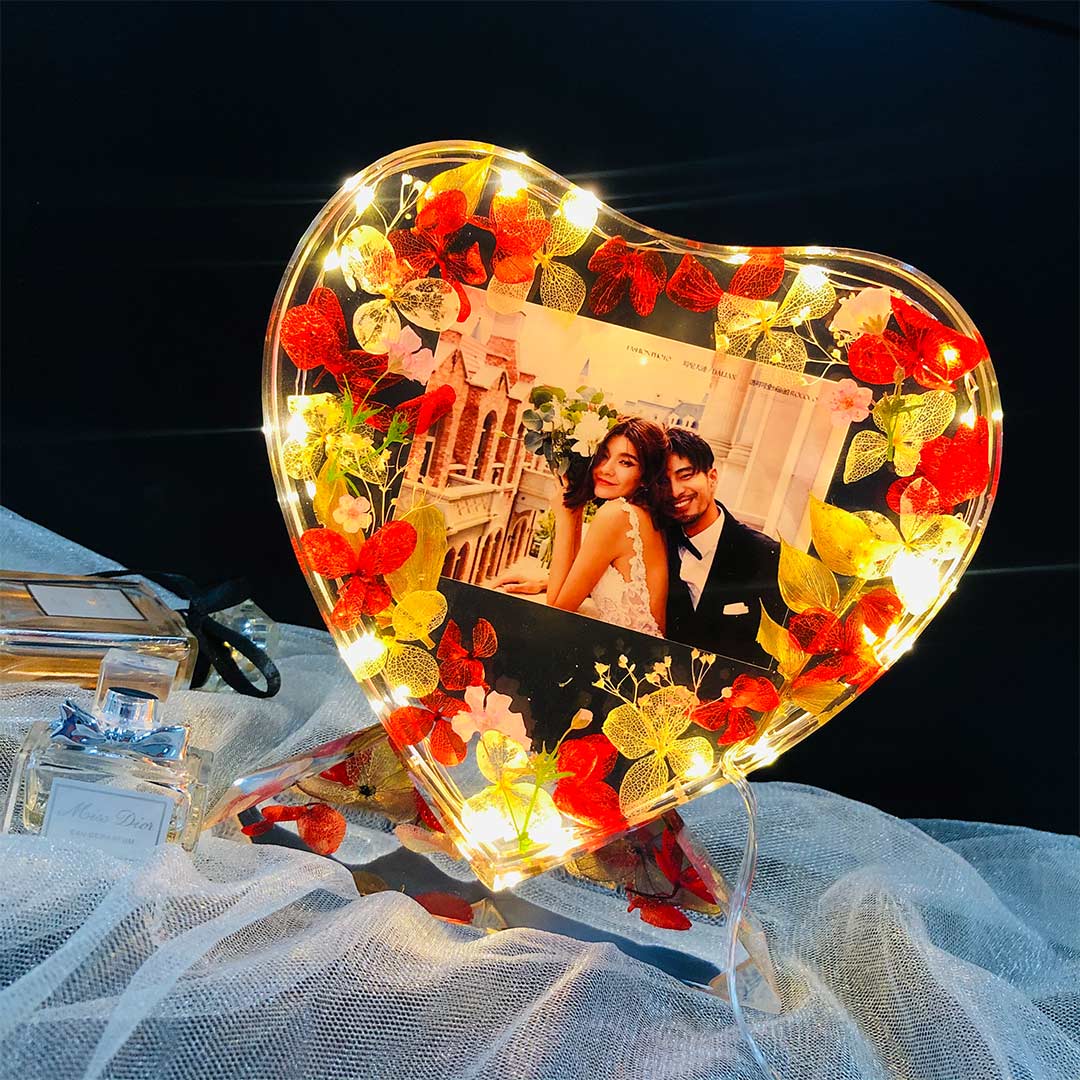 Heart Shape Flowers Photo Frame Light Feajoy