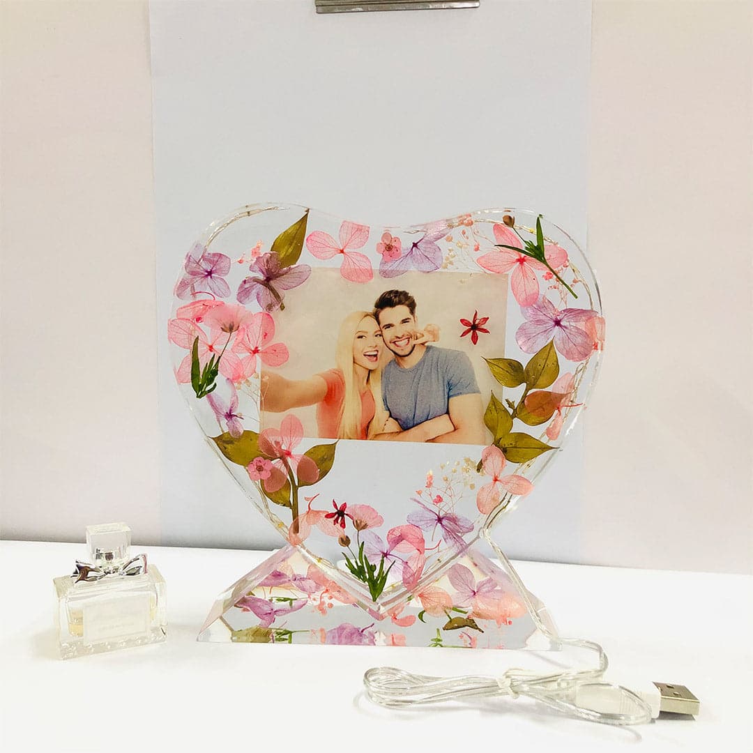 Heart Shape Flowers Photo Frame Light Feajoy