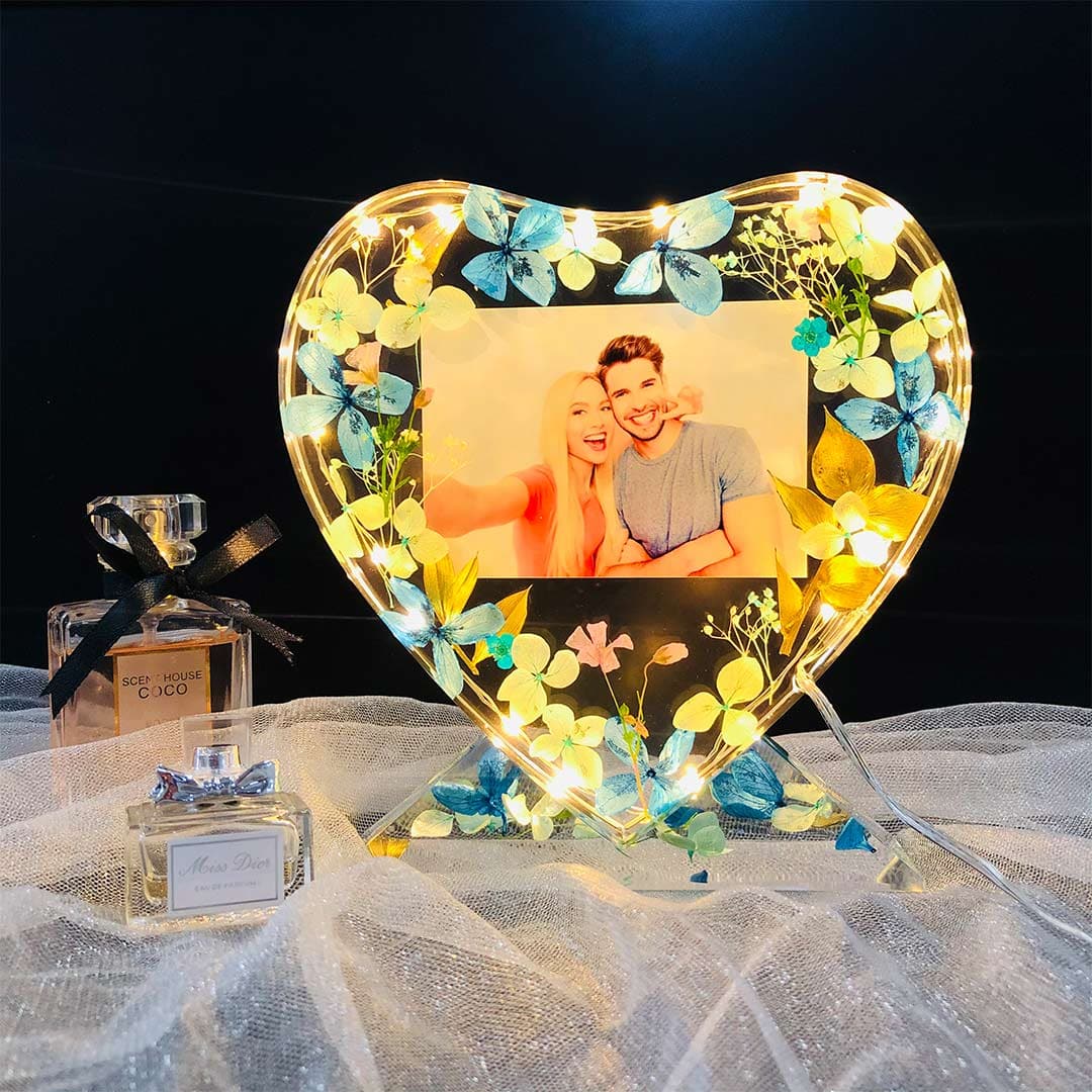 Heart Shape Flowers Photo Frame Light Feajoy