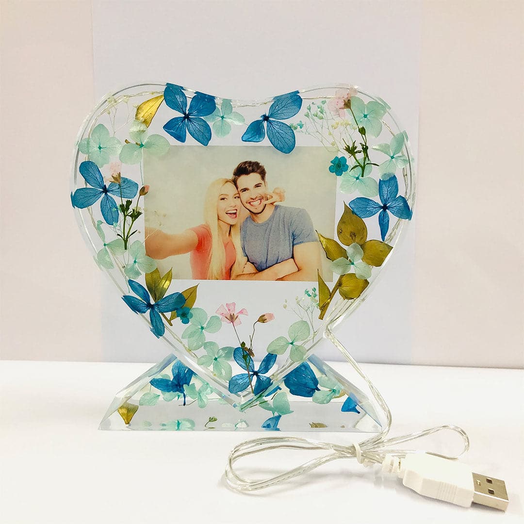 Heart Shape Flowers Photo Frame Light Feajoy