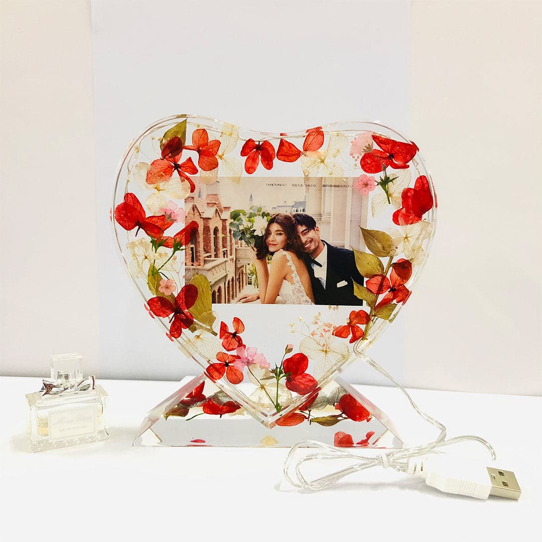 Heart Shape Flowers Photo Frame Light Feajoy