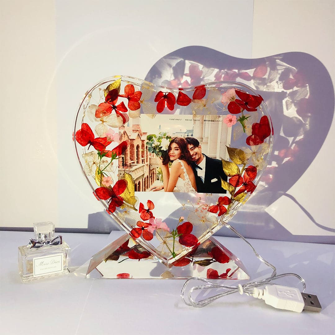 Heart Shape Flowers Photo Frame Light Feajoy