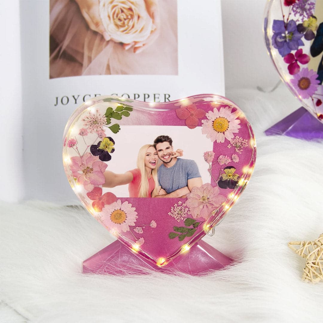 Heart Shape Flowers Photo Frame Light Feajoy