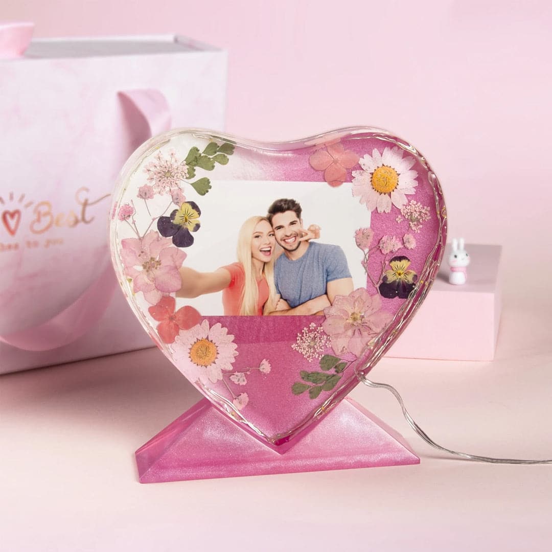 Heart Shape Flowers Photo Frame Light Feajoy